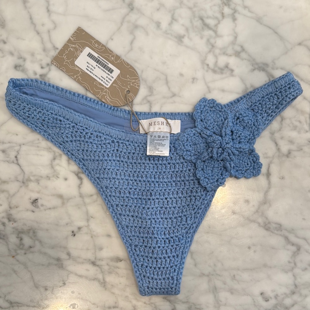 Meshki Skye Blue Crochet Bikini Bottom